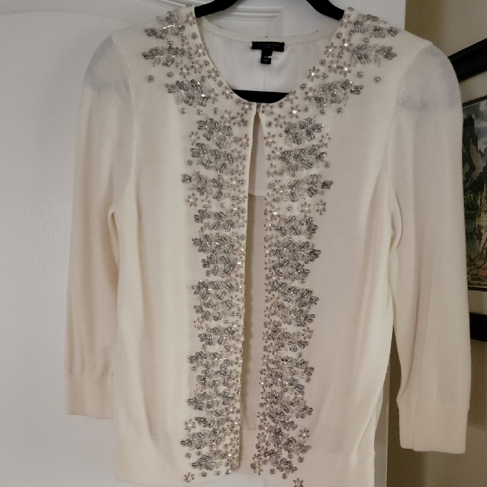 Talbots Cream Cardigan with Silver Embellishments